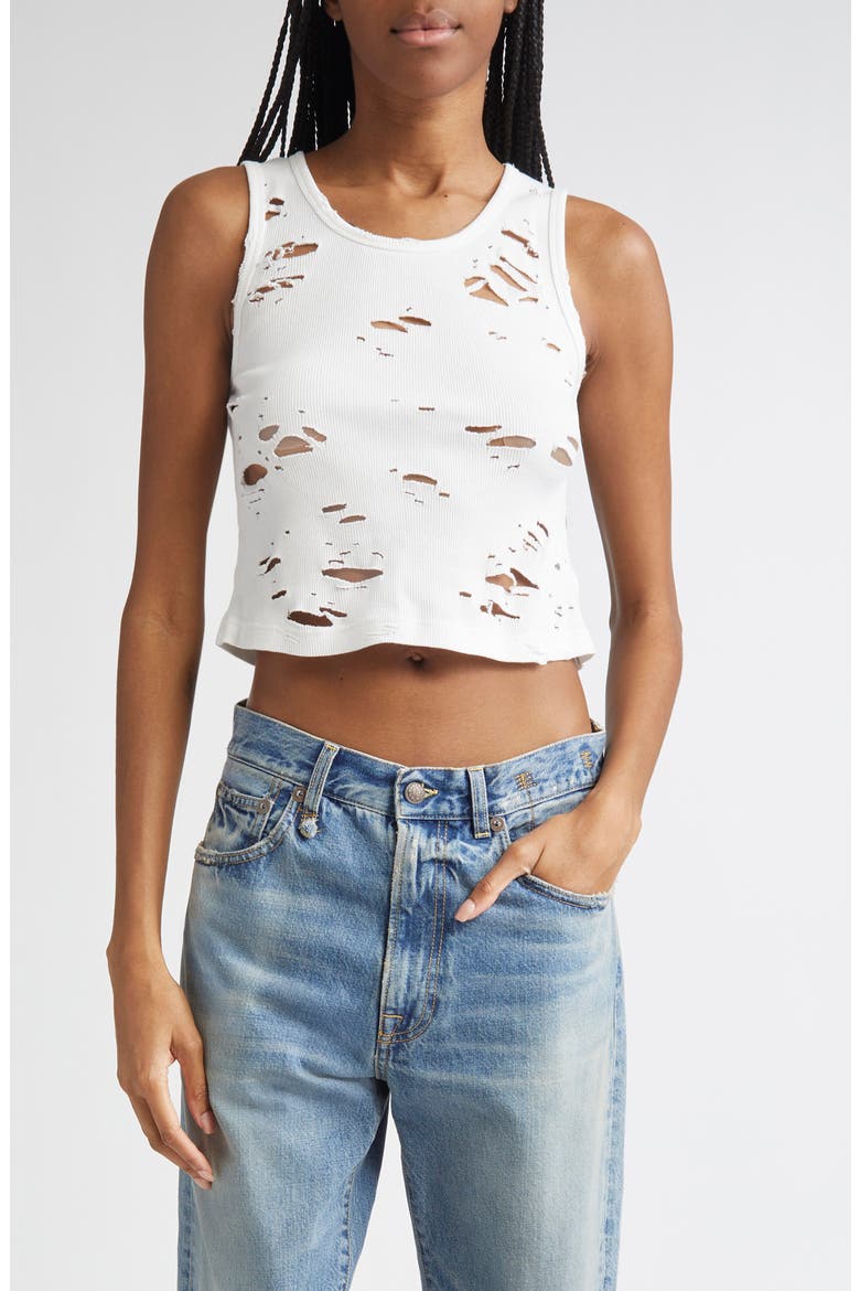 Women's Distressed Cotton Tank, Main, color, ECRU
