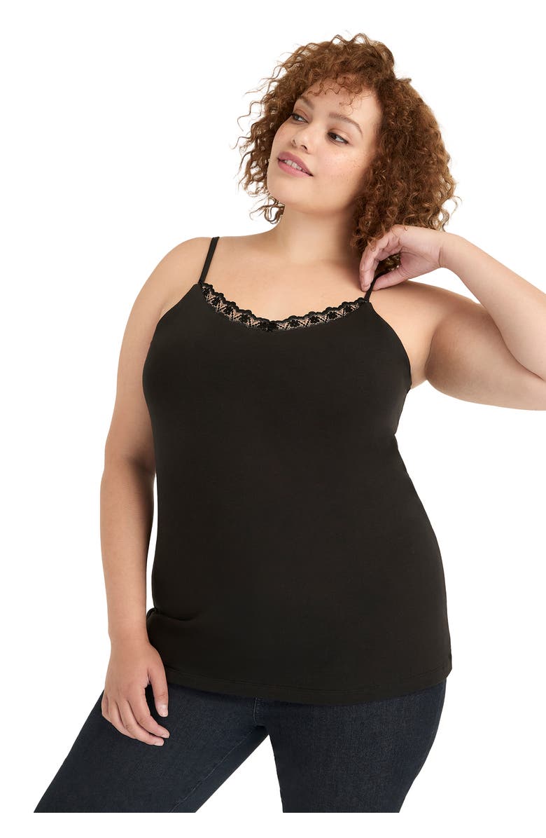 June + Vie Lace-Trim Bra Cami, Main, color, Black