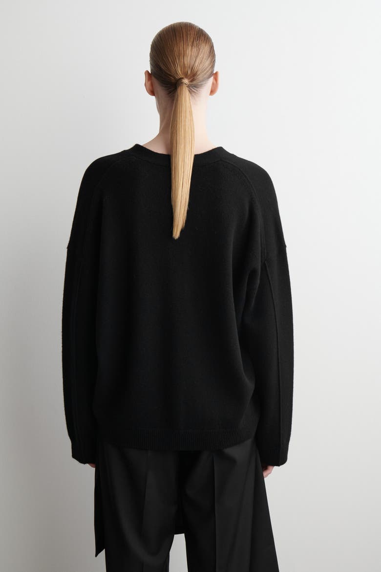Cashmere Relaxed-Fit V-Neck Cardigan, Alternate, color, BLACK
