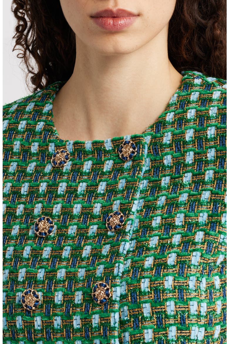 The Eleni Double Breasted Tweed Blazer, Alternate, color, PARROT GREEN TWEED