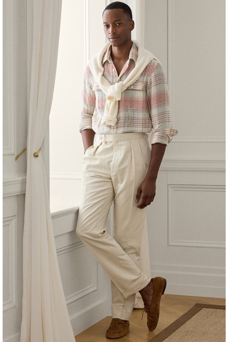 Plaid Linen Button-Up Shirt, Alternate, color, RASPBERRY