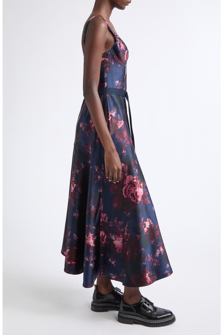 Floral Duchesse Satin Corset Dress, Alternate, color, FONTEYN ROSE INK