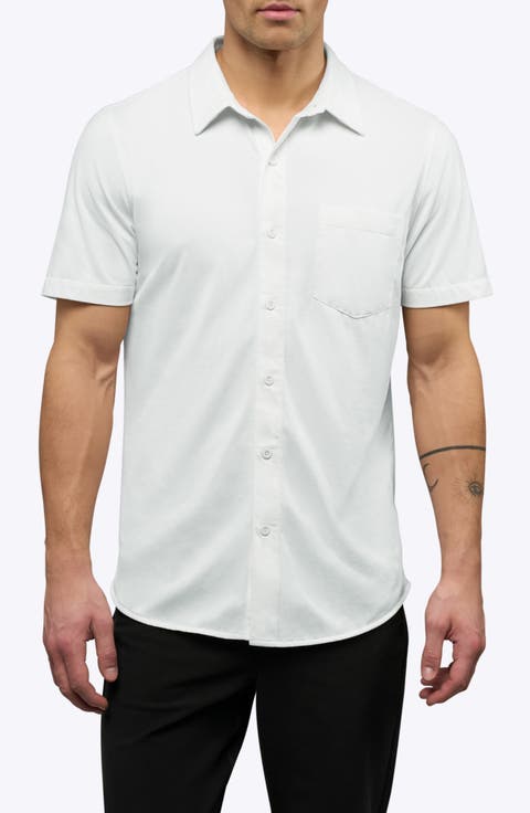 AO Curved Hem Short Sleeve Button-Up Shirt