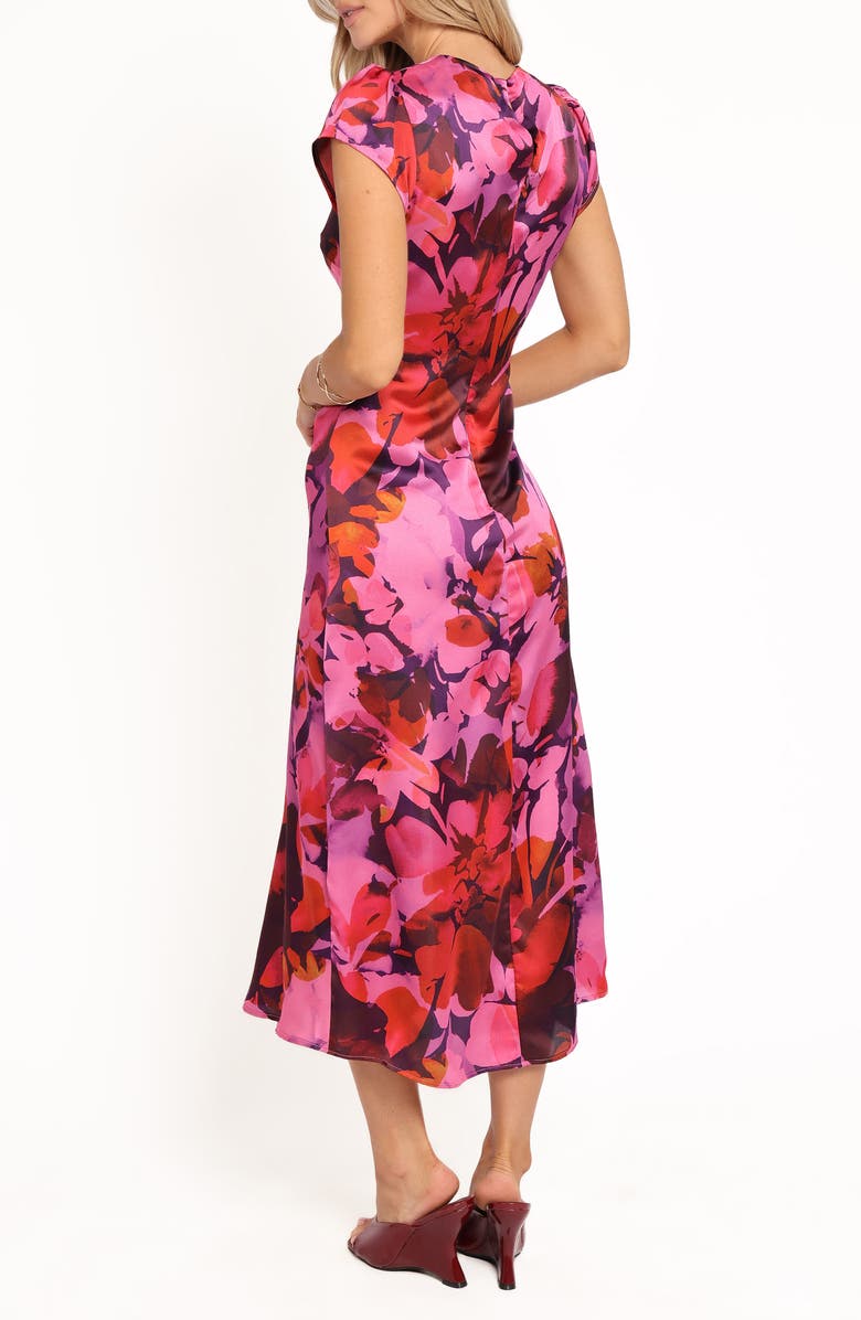 Petal & Pup Lisbeth Floral Cap Sleeve Satin Midi Dress, Alternate, color, Magenta Floral