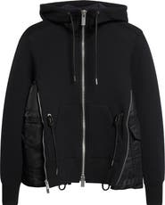 Sacai Mixed Media Scuba Knit & Nylon Twill Hoodie