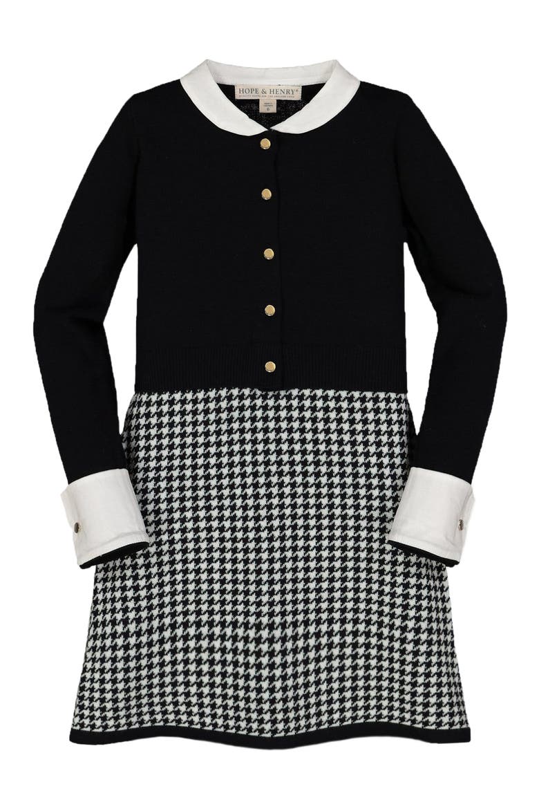 Baby Girls' Button Front Sweater Dress with Collar, Infant, Main, color, Black Houndstooth with Collar