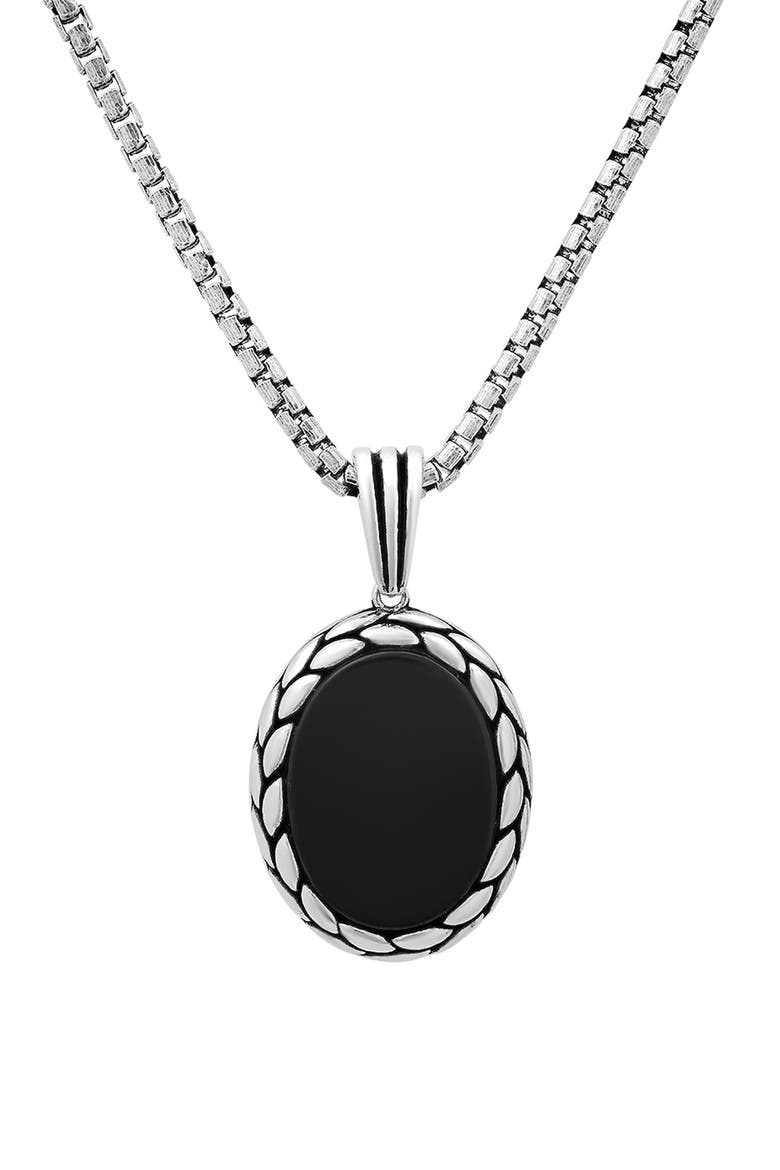 Men's Sterling Silver Pendant Necklace, Main, color, SILVER/ BLACK