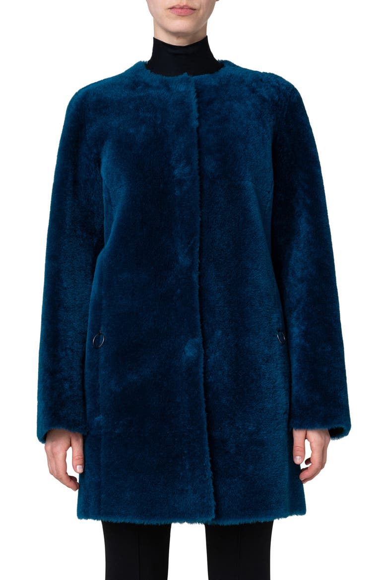 Reversible Leather & Genuine Fur Coat, Main, color, TEAL