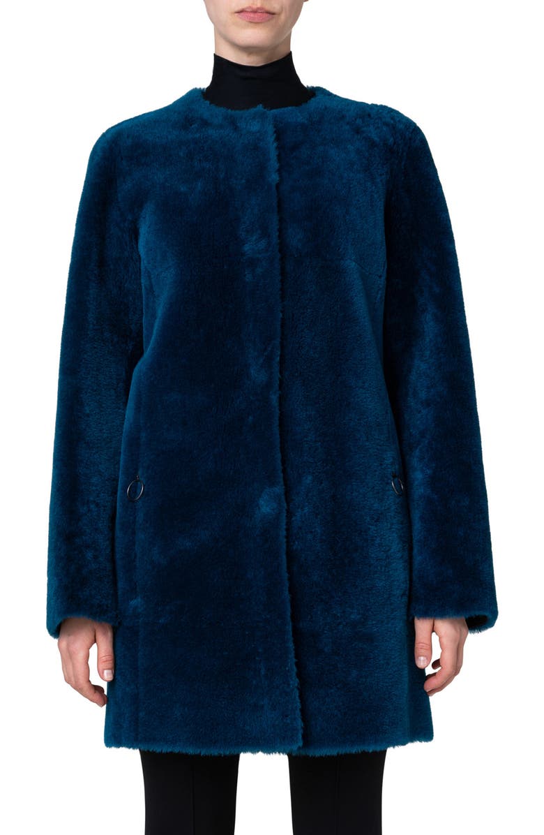 Akris punto Reversible Leather & Genuine Fur Coat, Main, color, 