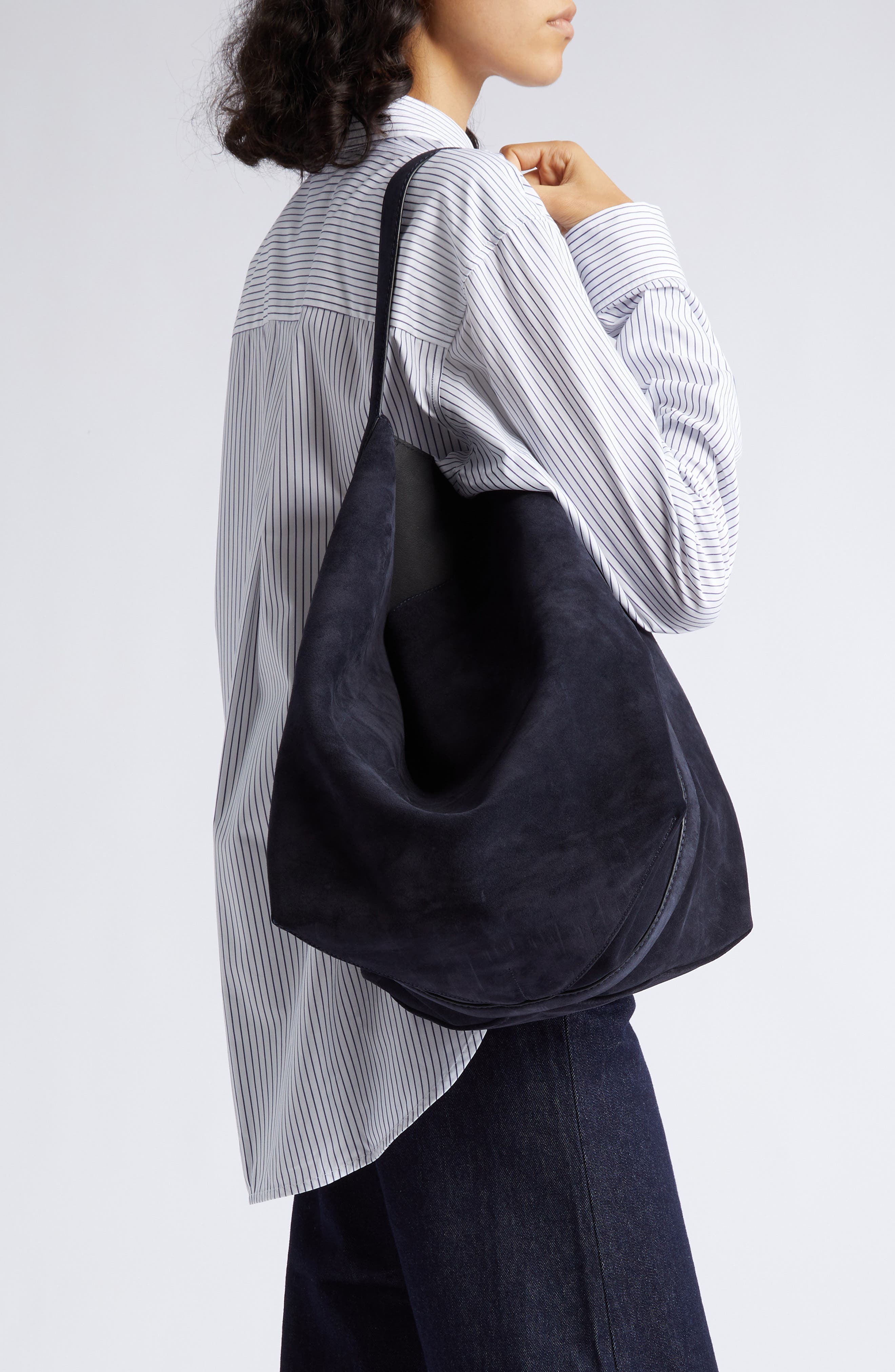 Suede Hobo Bag (Nordstrom Exclusive), Alternate, color, NAVY