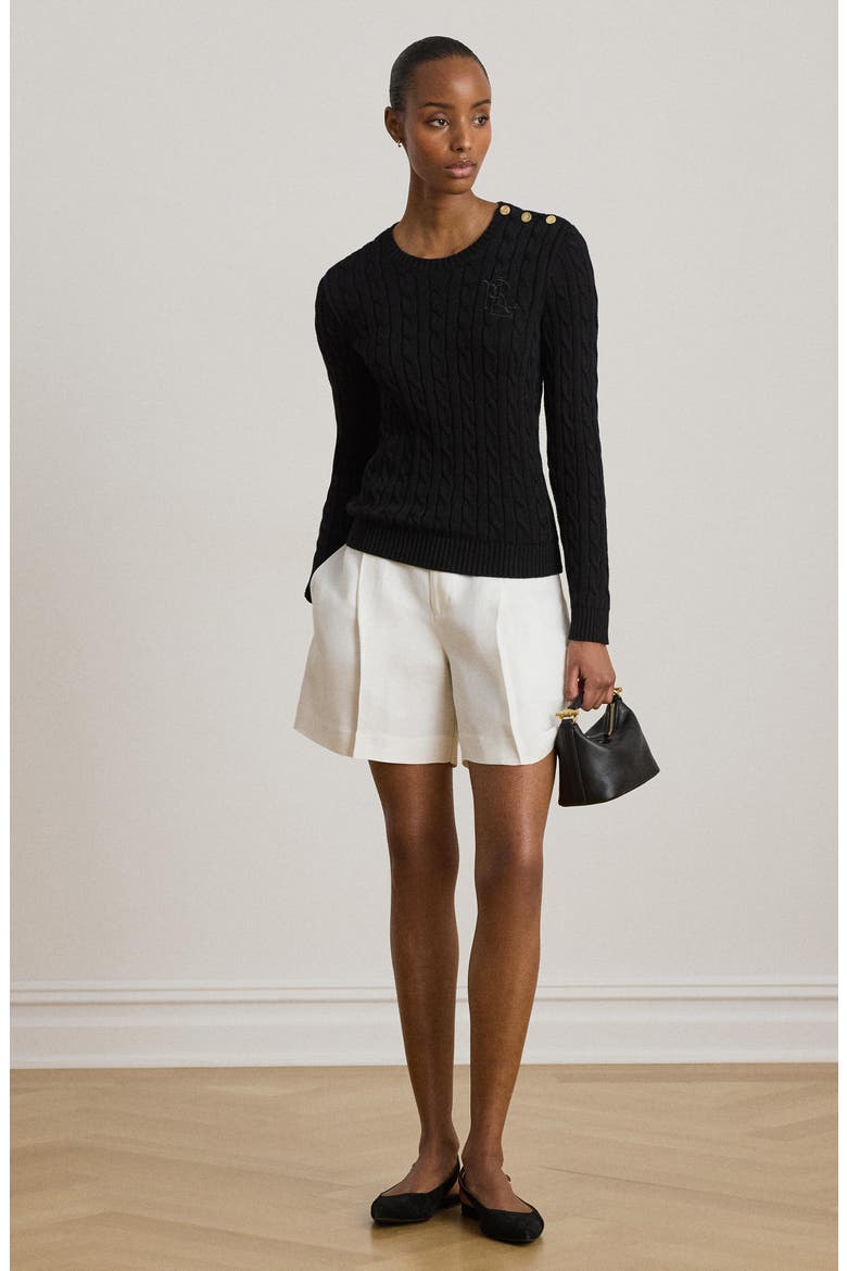 Button Trim Cable Knit Sweater, Alternate, color, BLACK