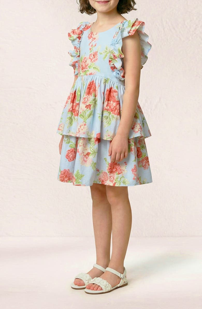 Pippa & Julie Kids' Rylie Rose Ruffle Cotton Party Dress, Alternate, color, Light Blue
