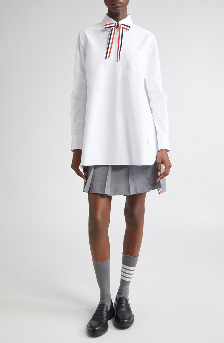 Thom Browne Bow Tie Cotton Oxford Shirt, Alternate, color,