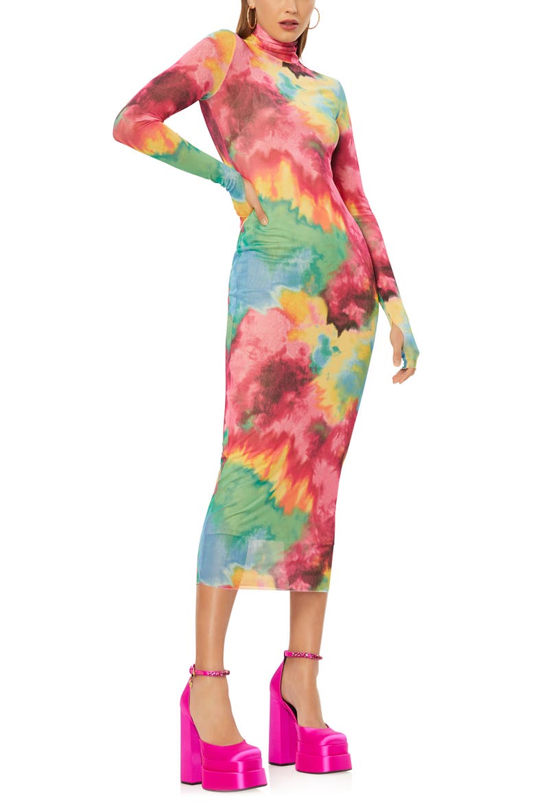Shailene Long Sleeve Mesh Dress, Alternate, color, SPRING MULTI TIE DYE