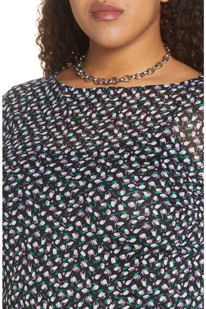 Boat Neck Mesh Top, Alternate, color, BLACK- PURPLE ABSTRACT DOT