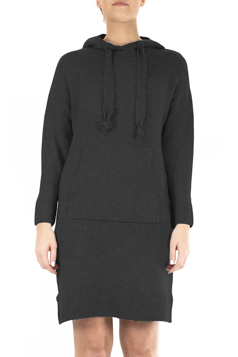 Oversize Long Sleeve Hooded Sweater Dress, Alternate, color, BLACK