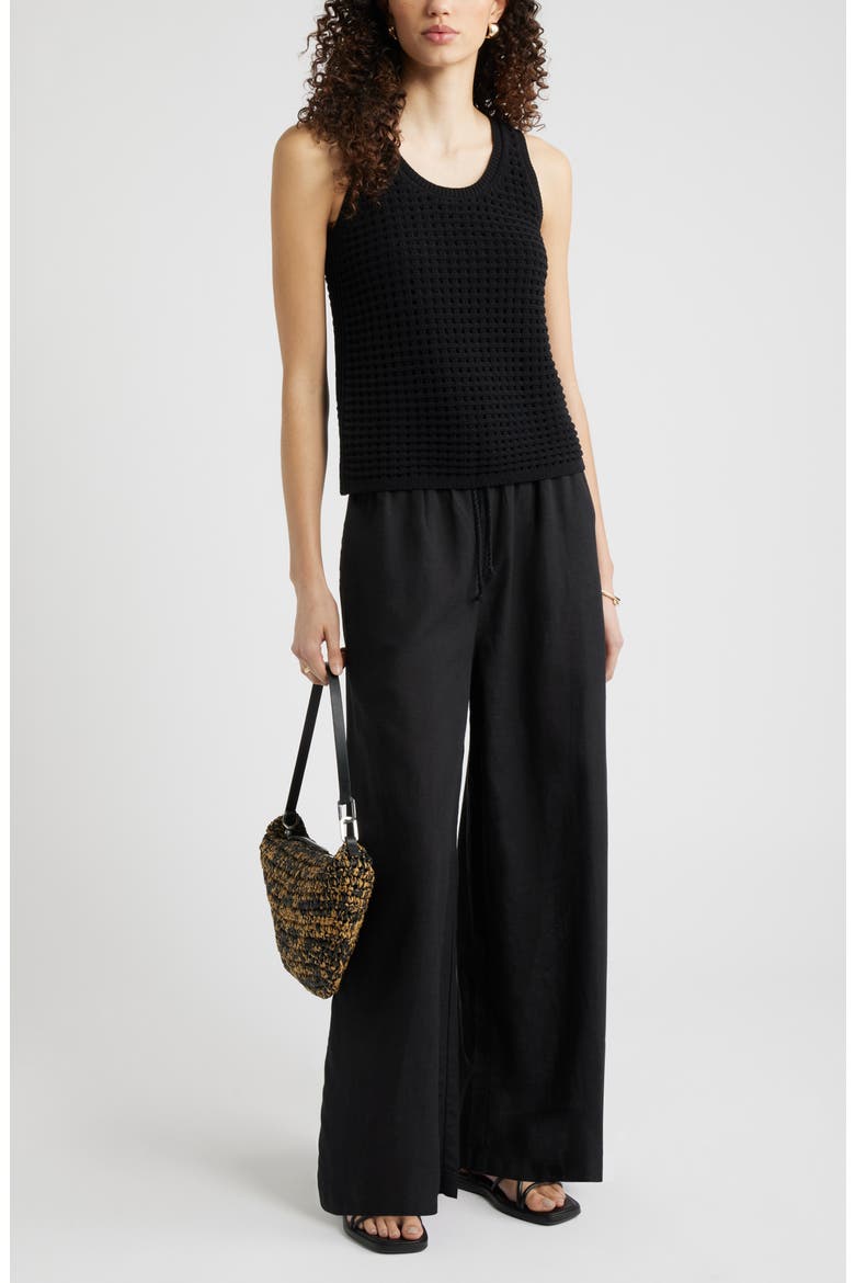 Mesh Stitch Sleeveless Sweater, Alternate, color, BLACK