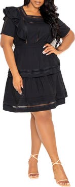 BUXOM COUTURE Tiered Ruffle Lace Trim Minidress