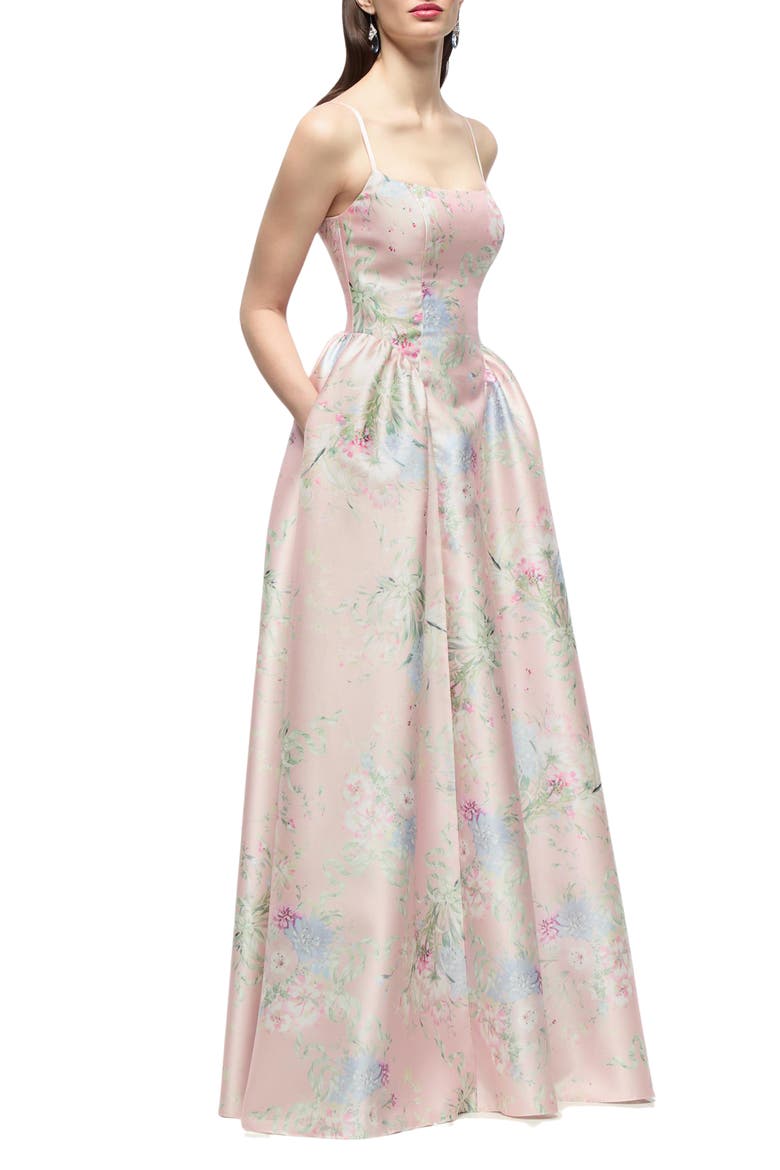 Jillian Floral Satin Twill Gown, Alternate, color, ESME FLORAL