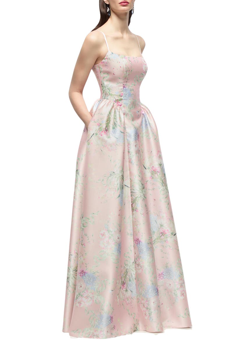 Dessy Collection Jillian Floral Satin Twill Gown, Alternate, color, Esme Floral