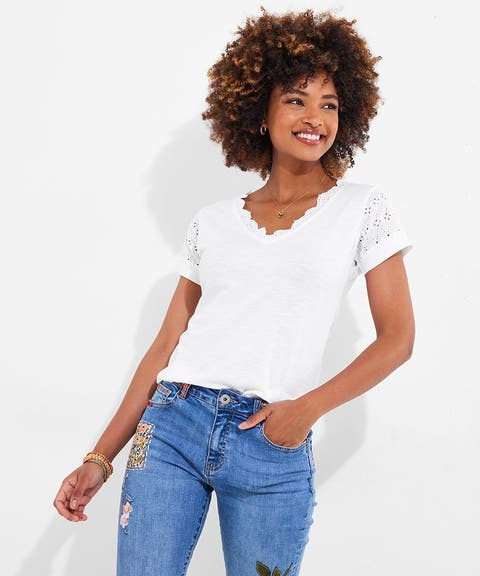 Eyelet V-neck Tee
