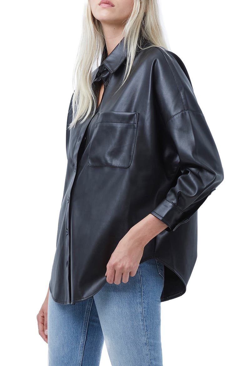 Rhodes Faux Leather Shirt, Main, color, BLACK