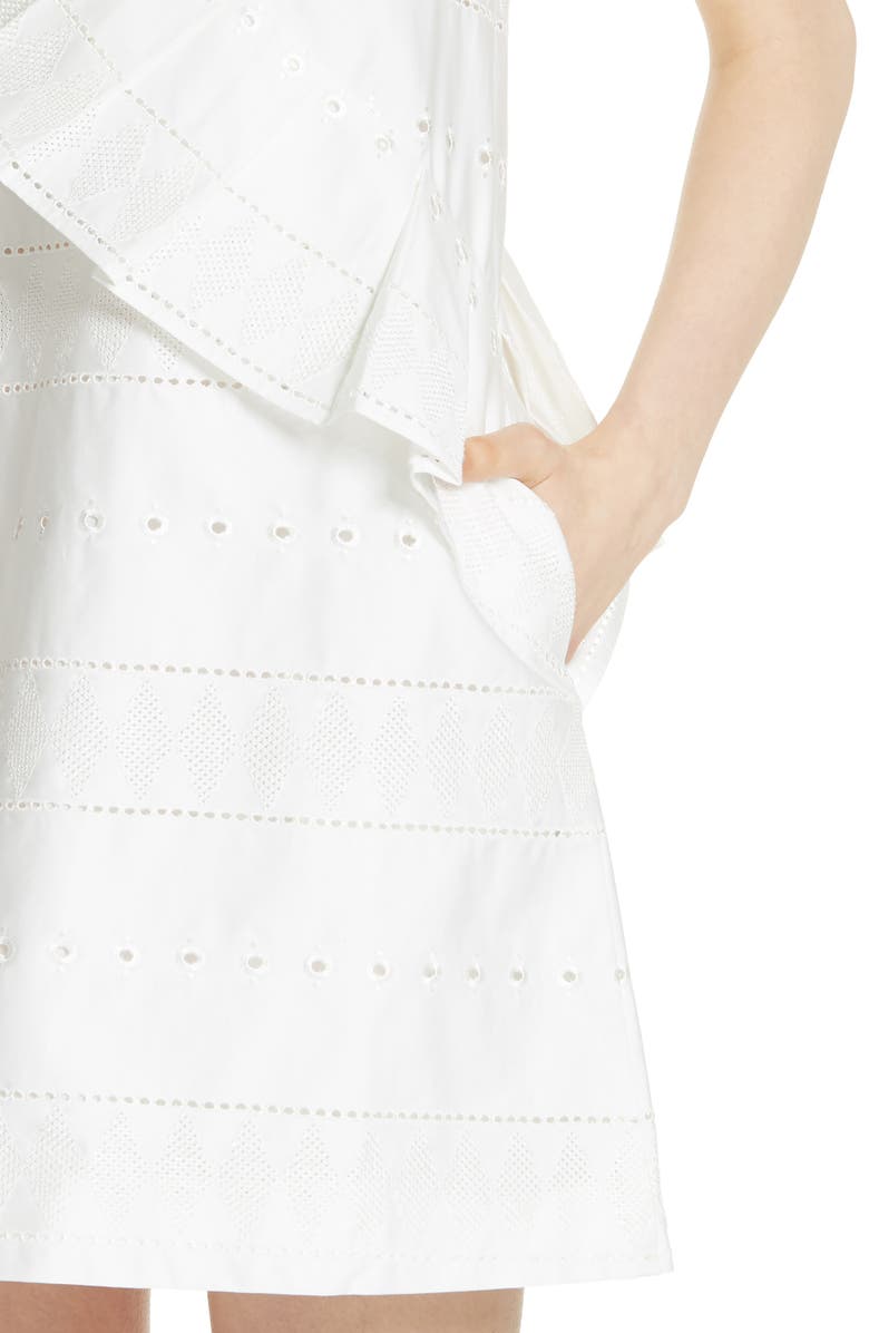 Ted Baker London Embroidered Ruffle Stretch Cotton Shift Dress, Alternate, color, 