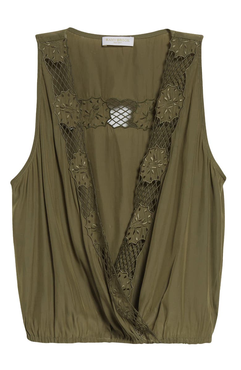 Ramy Brook Daisy Embroiderd Wrap Front Top, Alternate, color, Olive Green