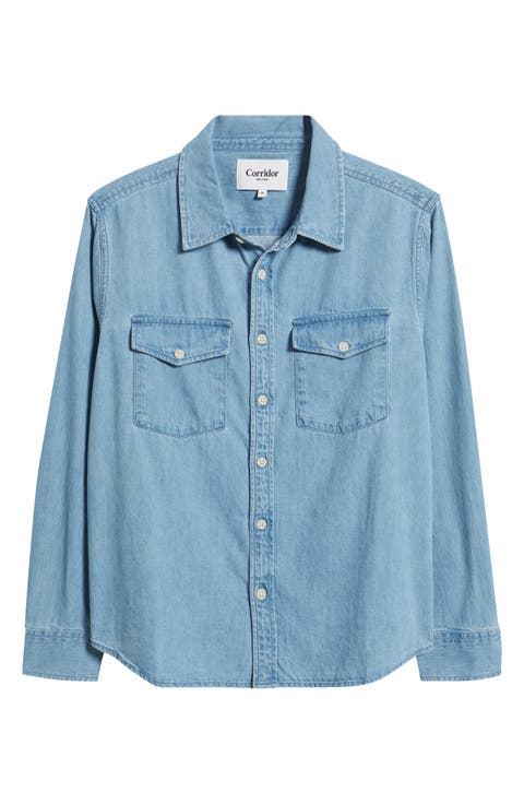 Cotton Denim Button-Up Shirt