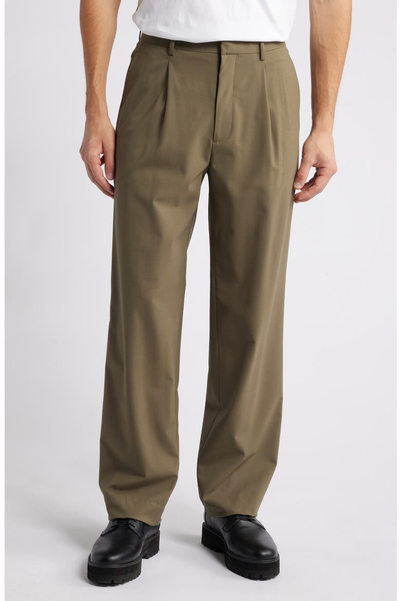 Relaxed Fit Pleated Stretch Wool Dress Pants, Main, color, MOSS - F03
