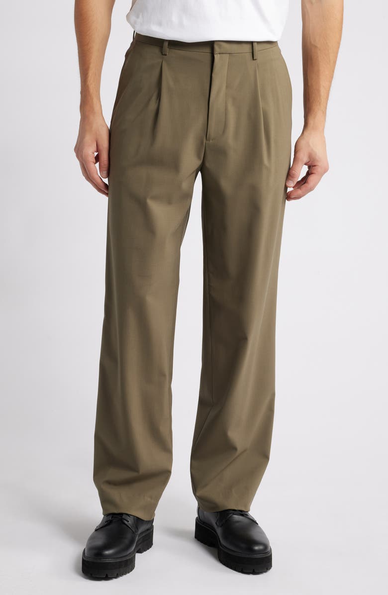 Theory Relaxed Fit Pleated Stretch Wool Dress Pants, Main, color, Moss - F03