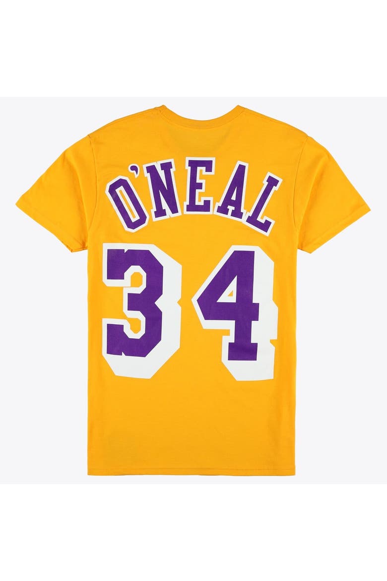 Unisex Mitchell & Ness Shaquille O'Neal Gold Los Angeles Lakers Hardwood Classics Name & Number T-Shirt, Alternate, color, Gold