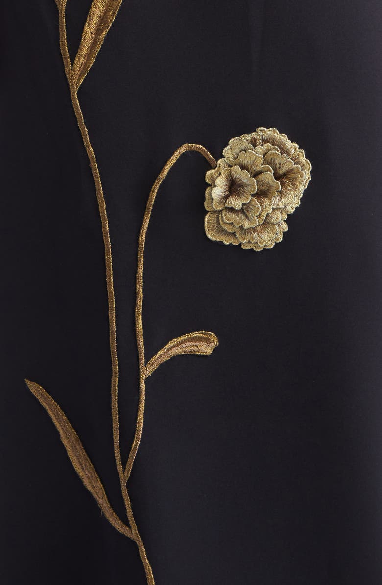 Lela Rose Floral Cord Embroidery Strapless Stretch Crepe Gown, Alternate, color, Black/ Metallic