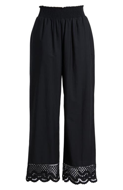 Rails Henrik Smocked Waist Lace Trim Cotton Wide Leg Pants In Black