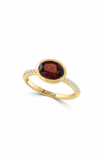 EFFY 14K Yellow Gold Oval Garnet & Diamond Ring - 0.11ct.