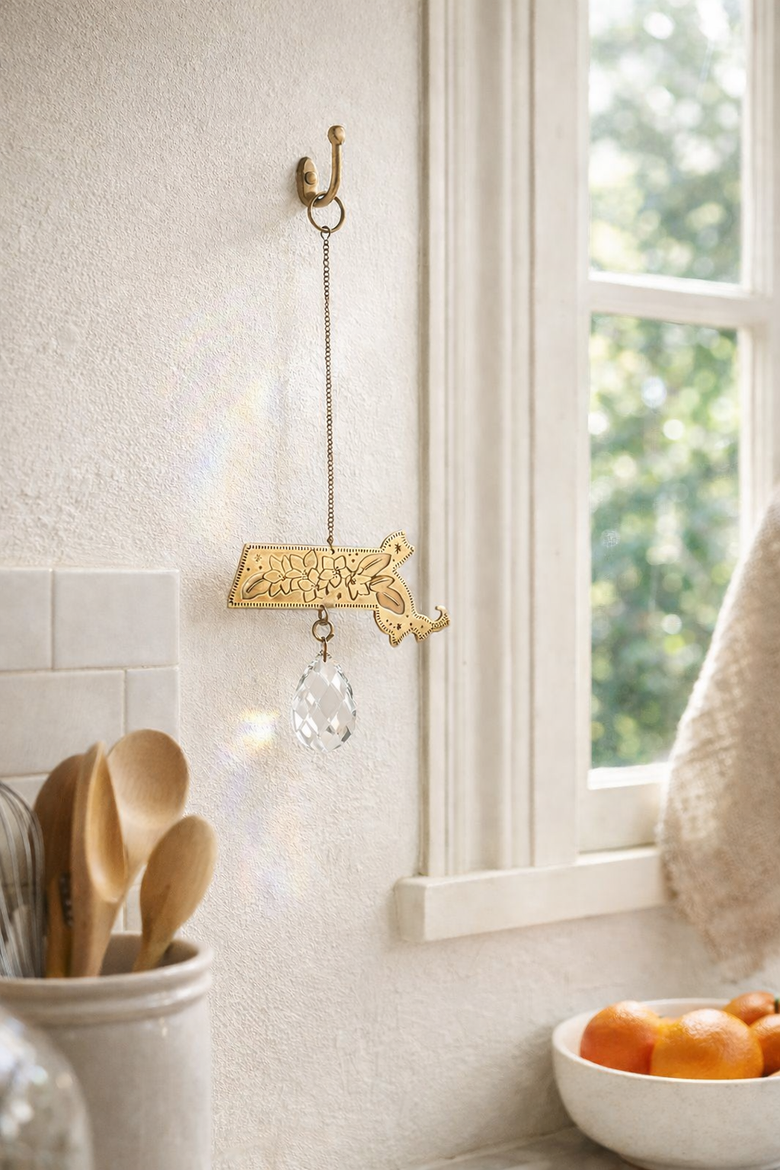 Massachusetts State Mayflower Engraved Suncatcher, Alternate, color, Brass