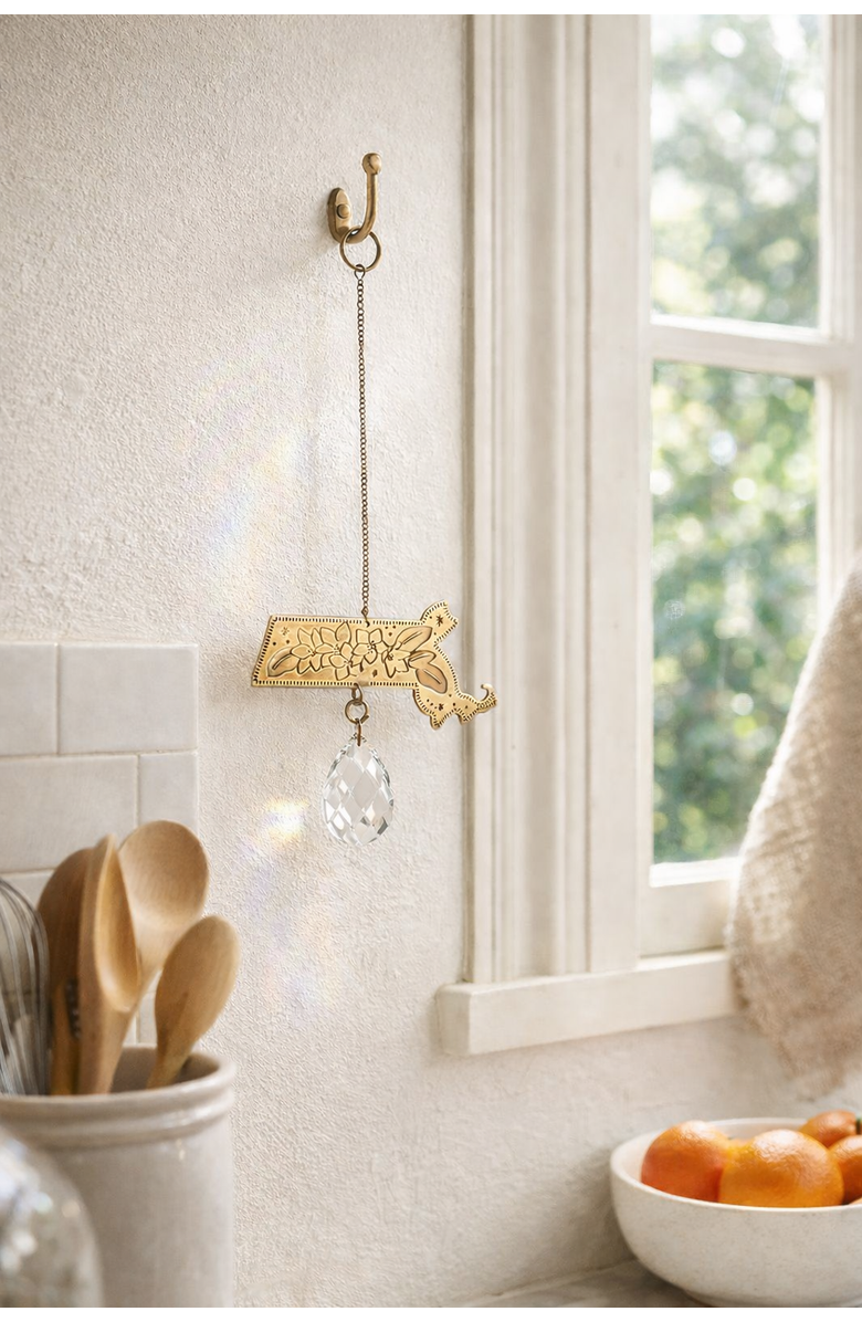 Matr Boomie Massachusetts State Mayflower Engraved Suncatcher, Alternate, color, Brass