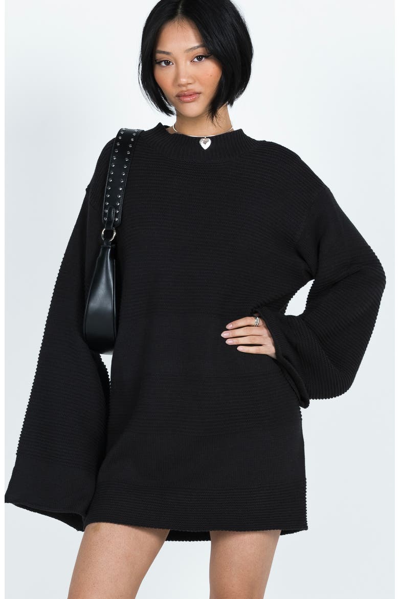 Cheyenne Ottoman Stitch Long Sleeve Sweater Minidress, Alternate, color, BLACK