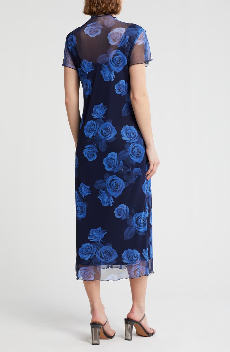 bebe Powermesh T-Shirt Midi Dress, Alternate, color, Blue Multi