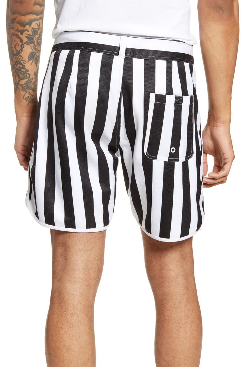 Slim Fit Scallop Stripe Board Shorts, Alternate, color, BLACK
