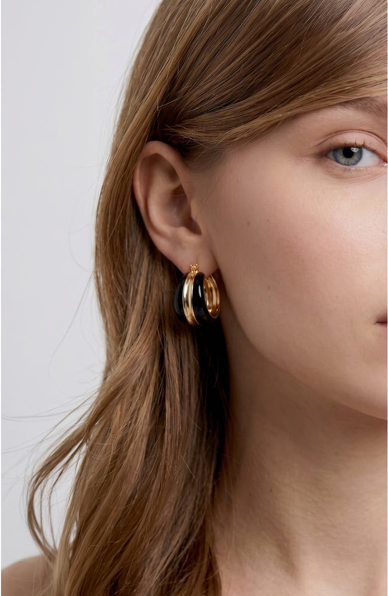 RETRO CHIC Ostuni Hoop Earrings, Alternate, color, Black & Gold