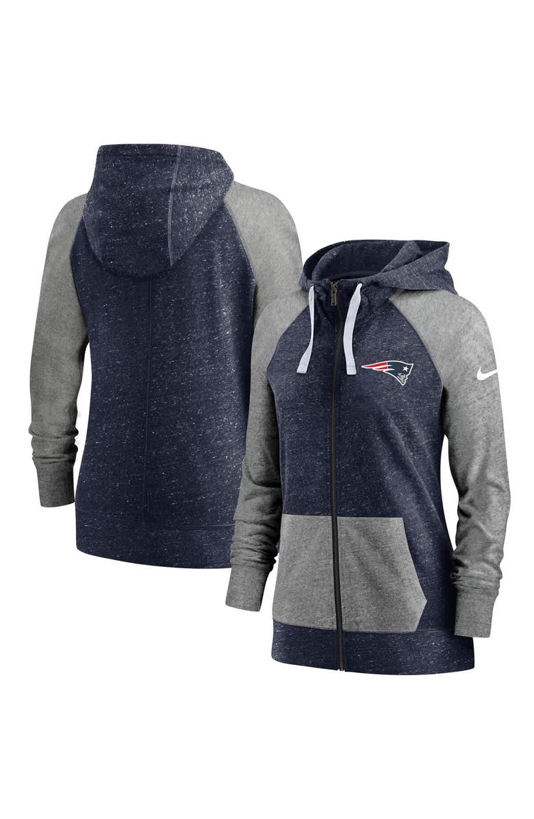 Nike Women's Nike Heathered Navy New England Patriots Gym Vintage Full-Zip Hoodie, Alternate, color, Heather Navy