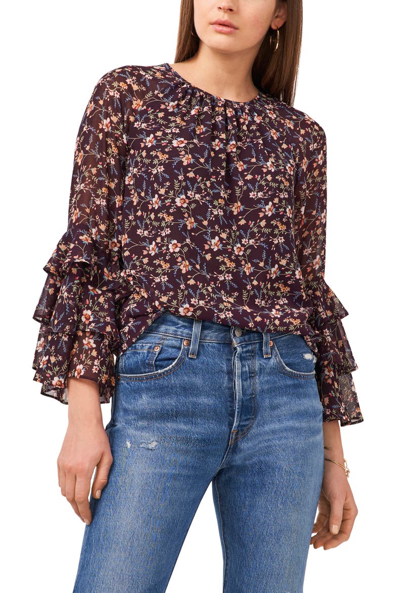 Floral Print Ruffle Top, Main, color, FLORAL PRINT