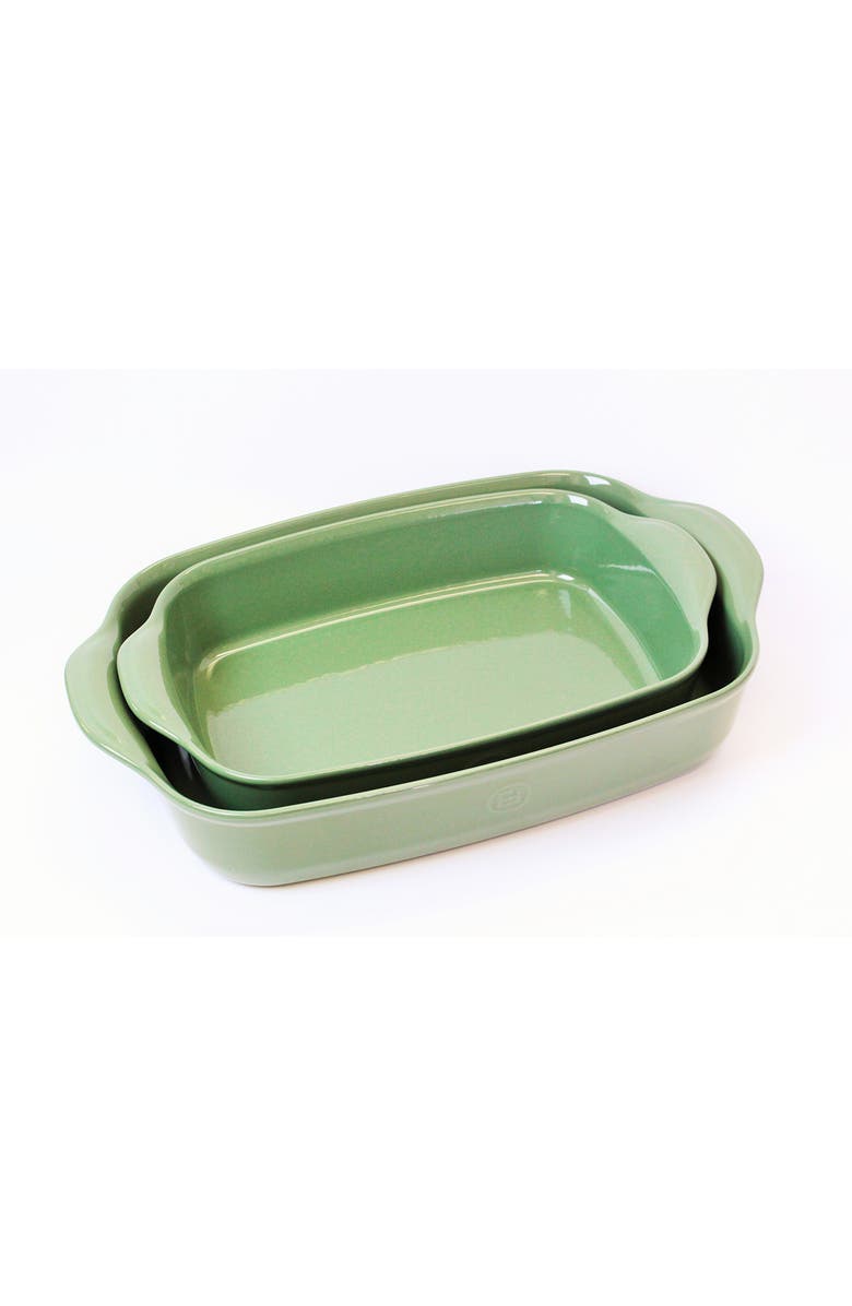Emile Henry Rectangle Baking Dish, Set of 2, 14" x 9" and 16.5" X 10.5", Sage, Main, color,