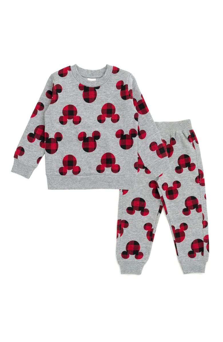 Disney Mickey Mouse & Friends Fleece Sweatshirt & Pants Set, Main, color, Mickey Mouse Gray