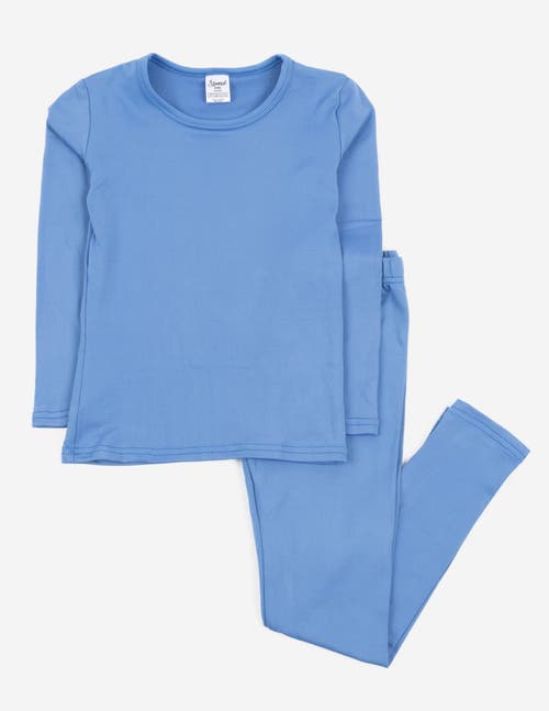 Leveret Kids Solid Thermal Pajamas In Blue