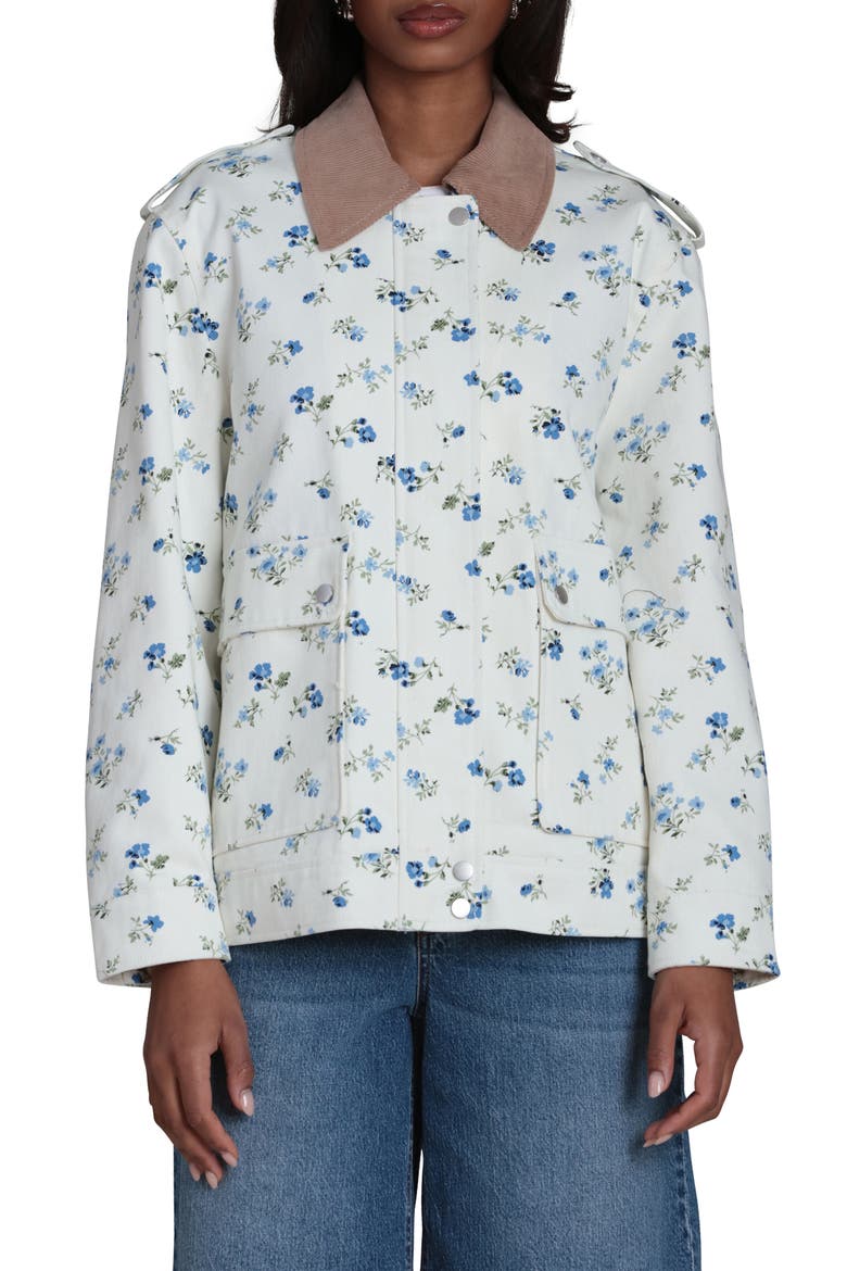 Mixed Media Twill Jacket, Main, color, VALLEY FLORAL CORNFLOWER
