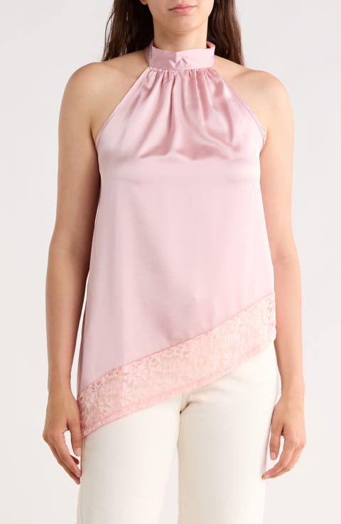 Satin Lace Asymmetrical Halter Top