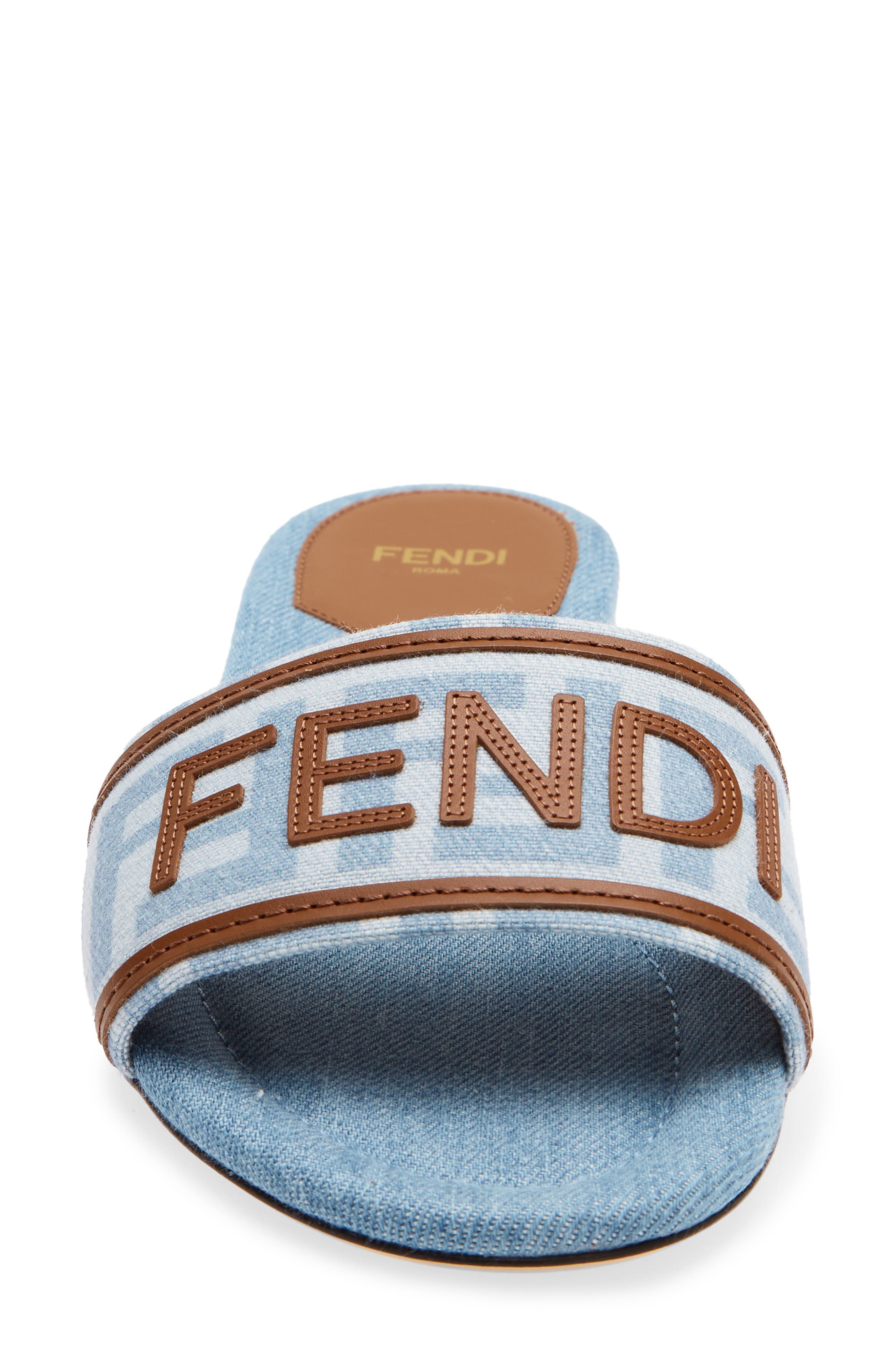 Flat Denim Logo Slide Sandal, Alternate, color, F1XIA DENIM CIELO