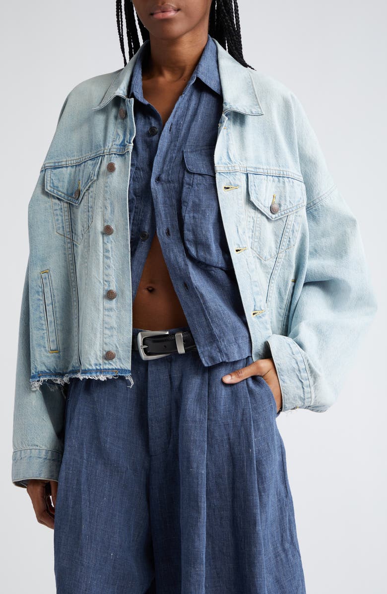 R13 Oversize Cutoff Denim Trucker Jacket, Alternate, color,